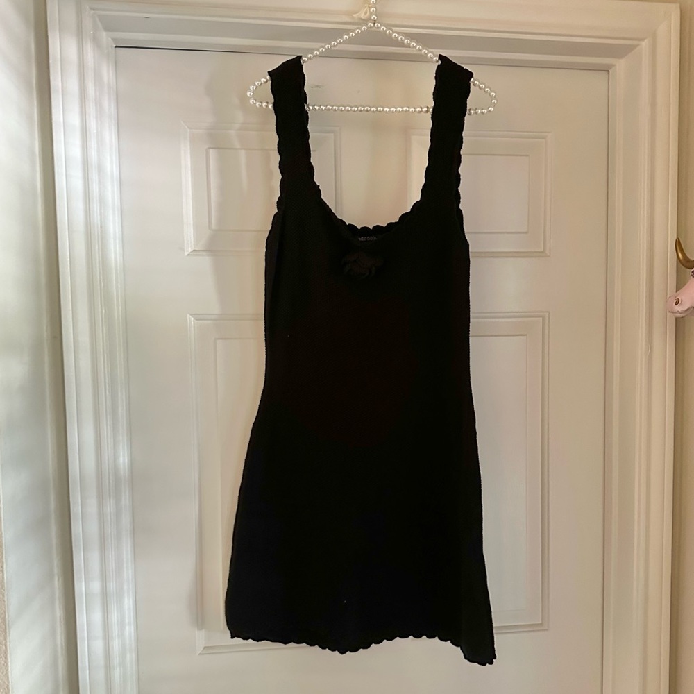 Wild Fable Viral Black Crochet Rosette Dress